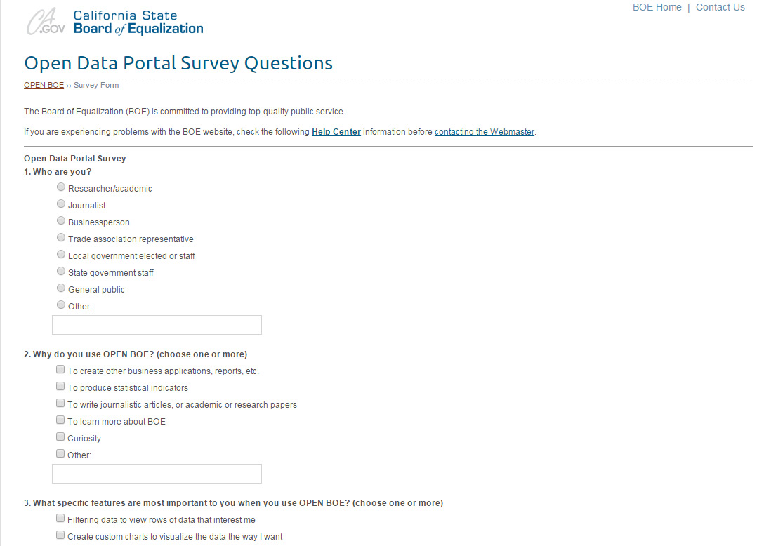 Screenshot #3: Data Portal Feedback Page