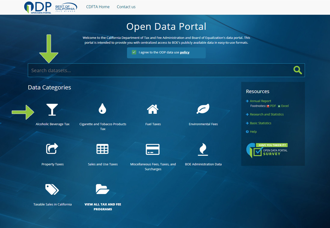 Screenshot #5: Data Portal Search Box and Data Categories Icons