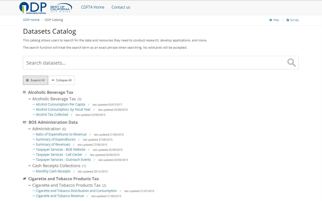 Screenshot #6: Data Portal Subcategories listed