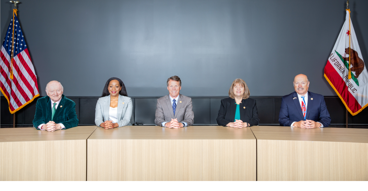 The State Board of Equalization. From Left to Right: Board Member Mike Schaefer (Fourth District); State Controller Malia M. Cohen; Chairman Ted Gaines (First District); Vice Chair Sally J. Lieber (Second District); and Board Member Antonio Vazquez (Third District).
