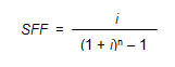 an equation showing that the sinking fund factor is equal to i over the quantity 1 plus i raised to the power n minus 1